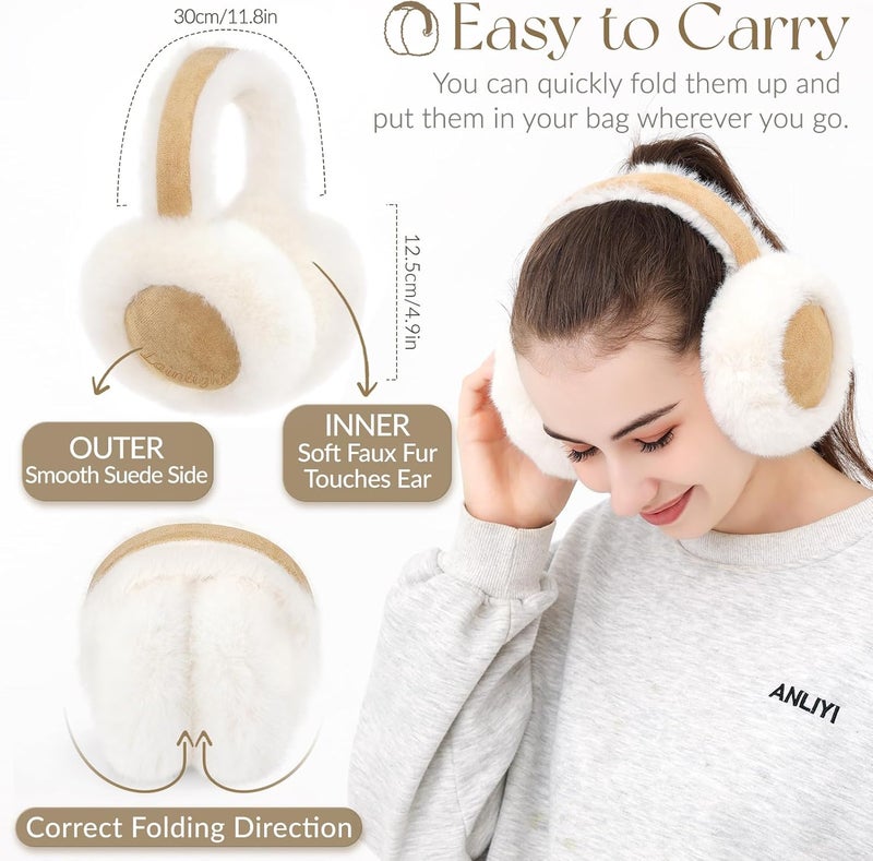Lainlight Store Ear Muffs for Winter Women Faux Fur Warm Earmuffs Foldable Cute Fuzzy Ear Warmers - Image 2